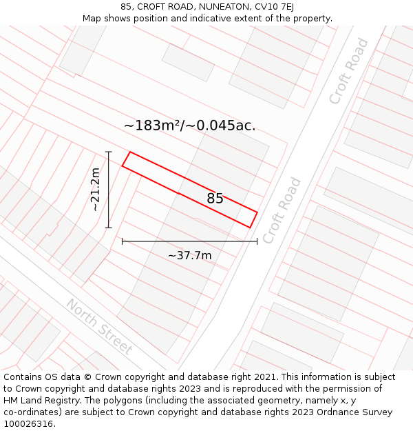 85, CROFT ROAD, NUNEATON, CV10 7EJ: Plot and title map