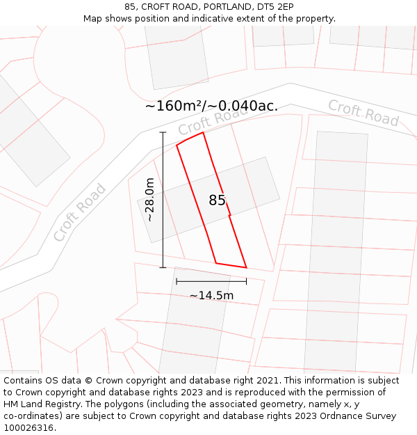 85, CROFT ROAD, PORTLAND, DT5 2EP: Plot and title map
