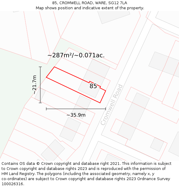 85, CROMWELL ROAD, WARE, SG12 7LA: Plot and title map