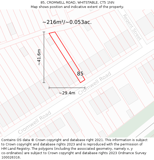 85, CROMWELL ROAD, WHITSTABLE, CT5 1NN: Plot and title map