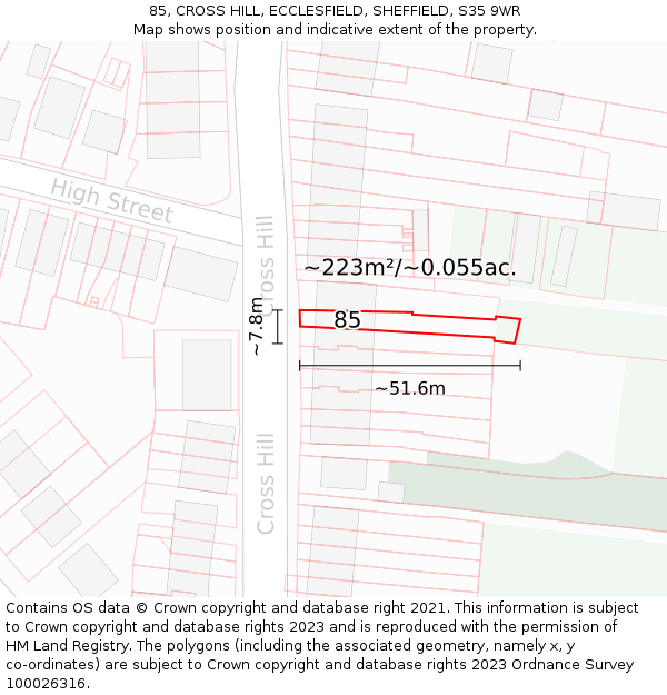 85, CROSS HILL, ECCLESFIELD, SHEFFIELD, S35 9WR: Plot and title map