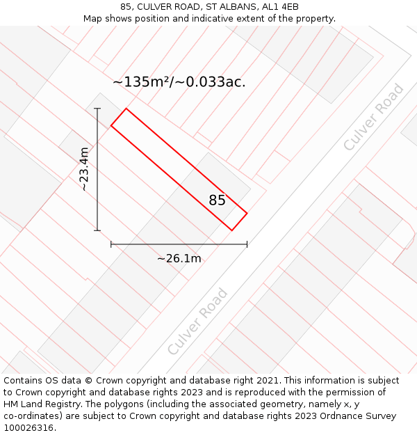 85, CULVER ROAD, ST ALBANS, AL1 4EB: Plot and title map