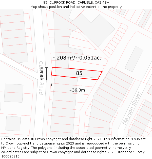85, CURROCK ROAD, CARLISLE, CA2 4BH: Plot and title map