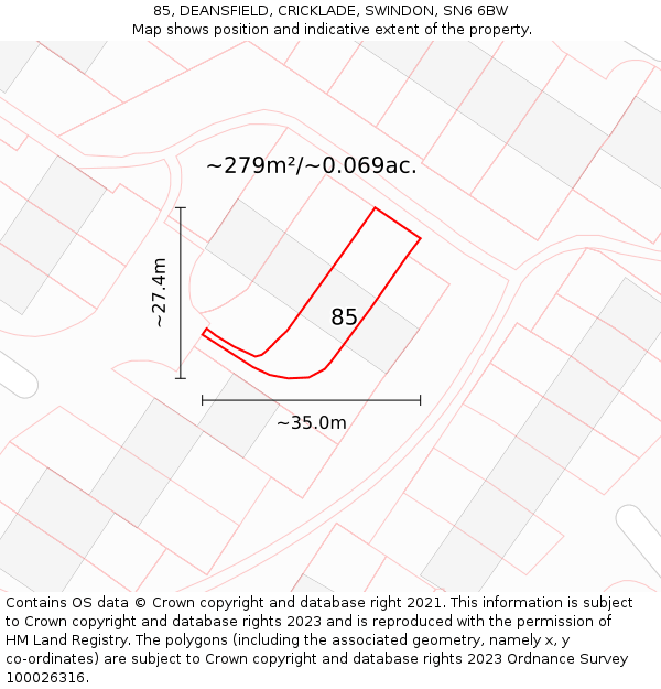 85, DEANSFIELD, CRICKLADE, SWINDON, SN6 6BW: Plot and title map