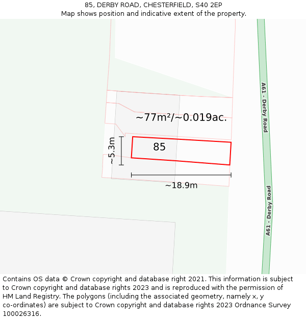 85, DERBY ROAD, CHESTERFIELD, S40 2EP: Plot and title map