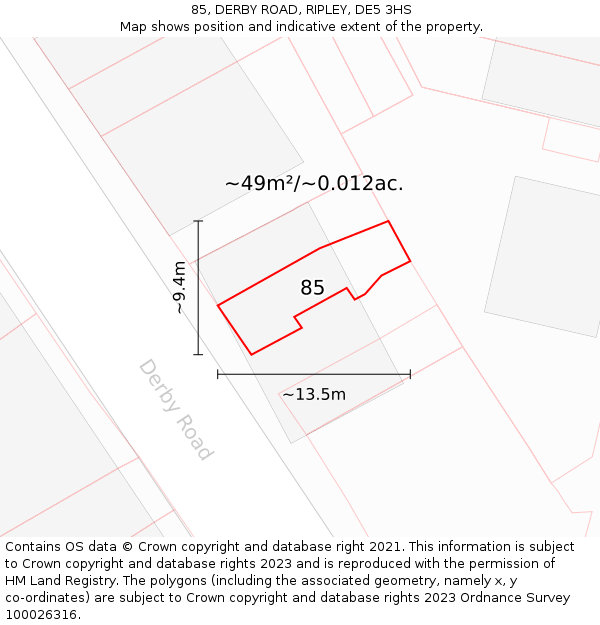 85, DERBY ROAD, RIPLEY, DE5 3HS: Plot and title map
