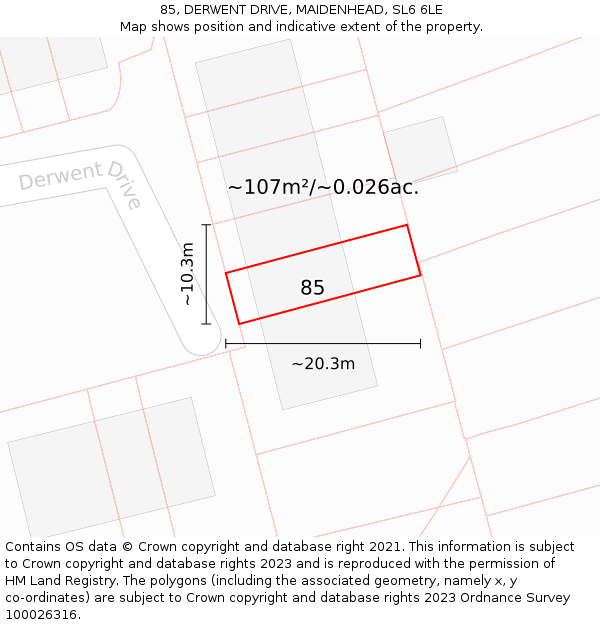 85, DERWENT DRIVE, MAIDENHEAD, SL6 6LE: Plot and title map