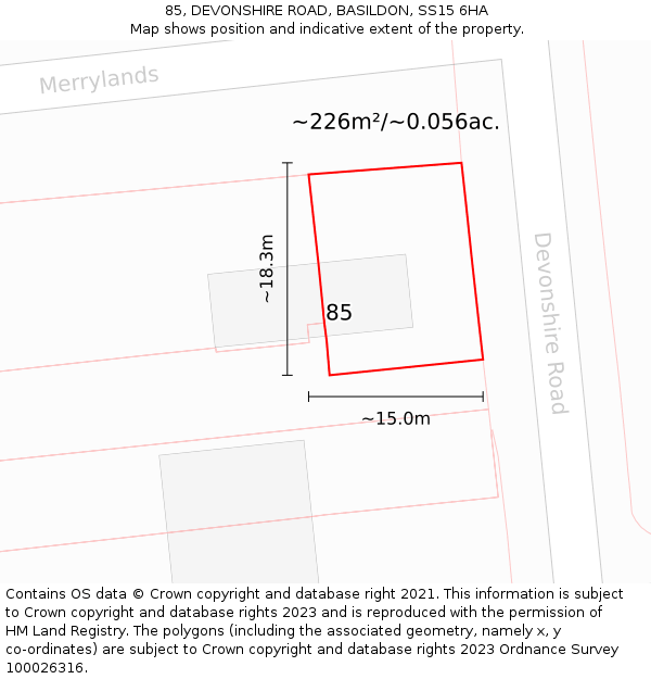 85, DEVONSHIRE ROAD, BASILDON, SS15 6HA: Plot and title map