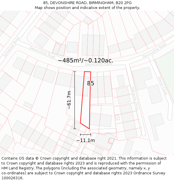 85, DEVONSHIRE ROAD, BIRMINGHAM, B20 2PG: Plot and title map