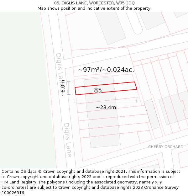 85, DIGLIS LANE, WORCESTER, WR5 3DQ: Plot and title map