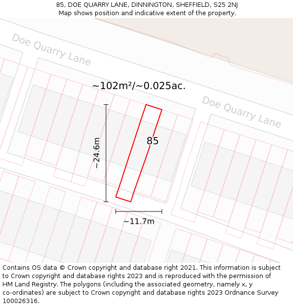 85, DOE QUARRY LANE, DINNINGTON, SHEFFIELD, S25 2NJ: Plot and title map
