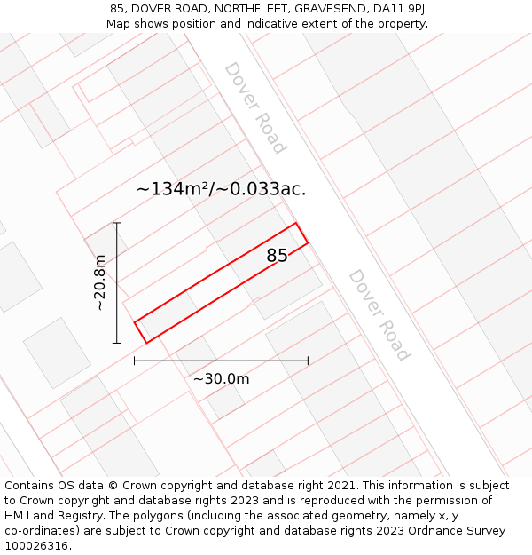 85, DOVER ROAD, NORTHFLEET, GRAVESEND, DA11 9PJ: Plot and title map