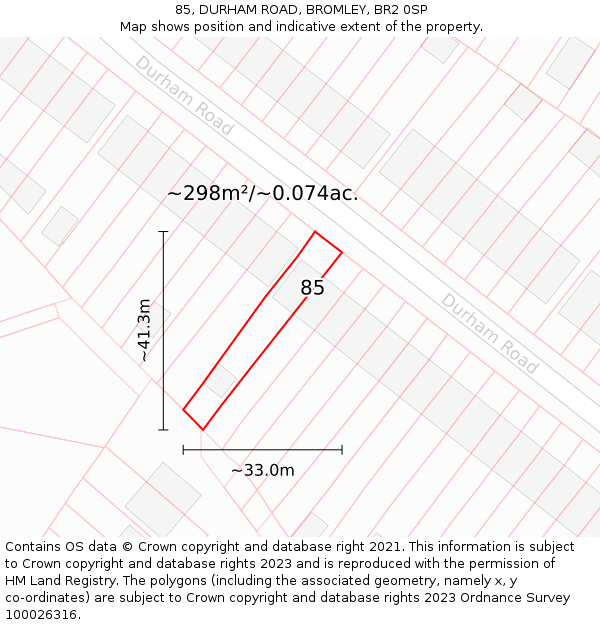 85, DURHAM ROAD, BROMLEY, BR2 0SP: Plot and title map