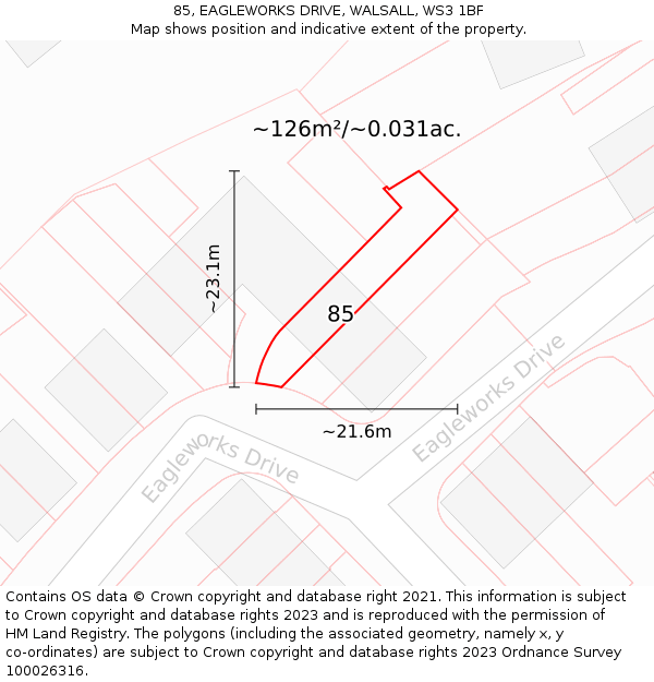 85, EAGLEWORKS DRIVE, WALSALL, WS3 1BF: Plot and title map