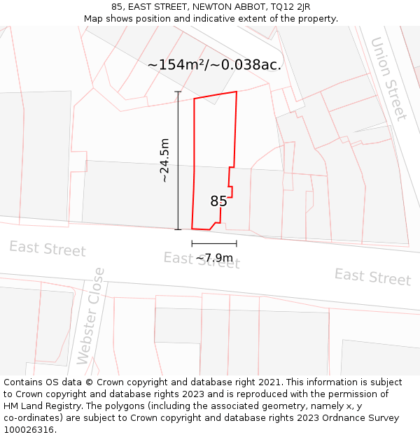 85, EAST STREET, NEWTON ABBOT, TQ12 2JR: Plot and title map