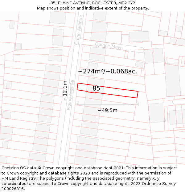 85, ELAINE AVENUE, ROCHESTER, ME2 2YP: Plot and title map