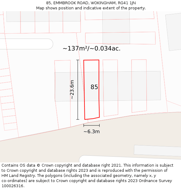 85, EMMBROOK ROAD, WOKINGHAM, RG41 1JN: Plot and title map