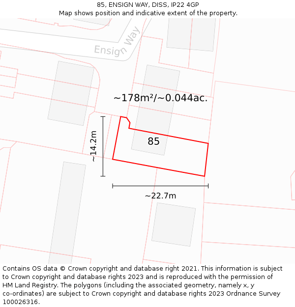 85, ENSIGN WAY, DISS, IP22 4GP: Plot and title map