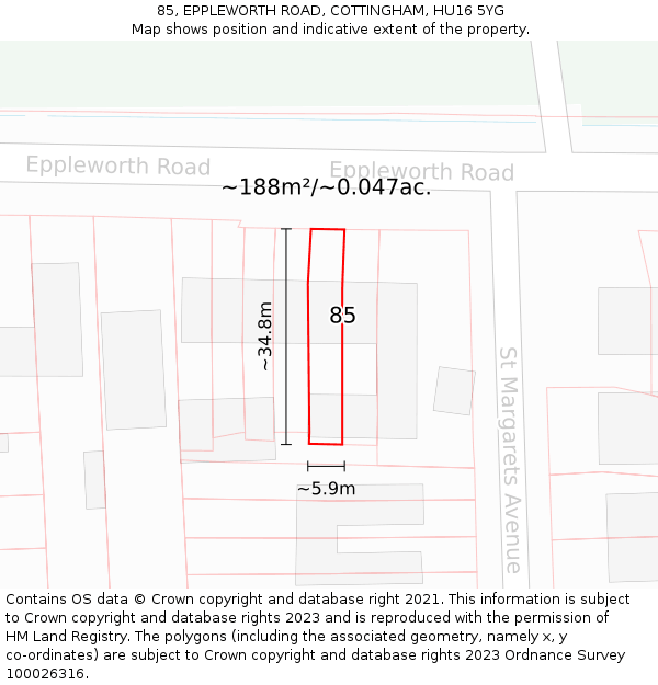 85, EPPLEWORTH ROAD, COTTINGHAM, HU16 5YG: Plot and title map