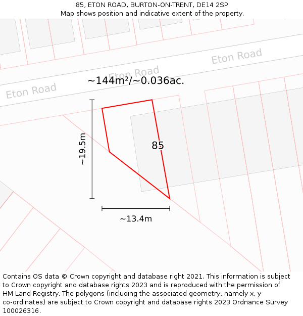 85, ETON ROAD, BURTON-ON-TRENT, DE14 2SP: Plot and title map