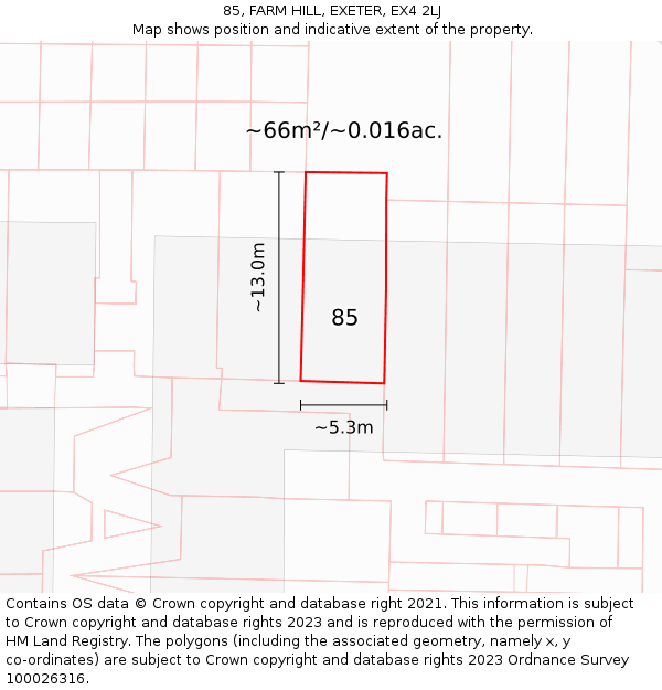 85, FARM HILL, EXETER, EX4 2LJ: Plot and title map