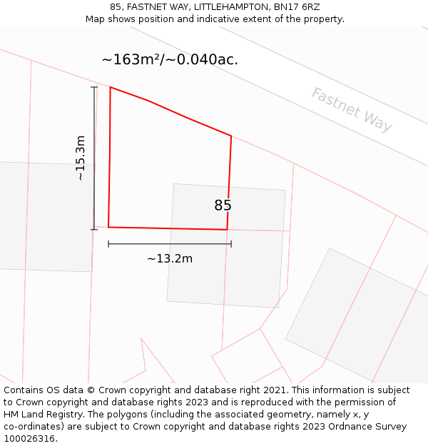 85, FASTNET WAY, LITTLEHAMPTON, BN17 6RZ: Plot and title map