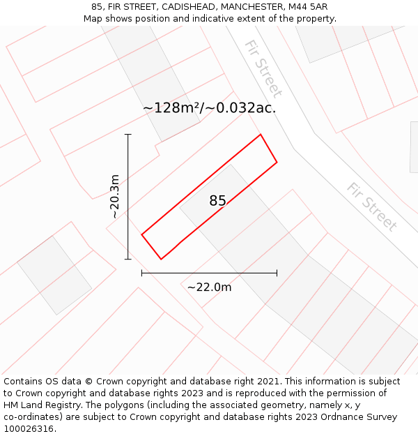 85, FIR STREET, CADISHEAD, MANCHESTER, M44 5AR: Plot and title map