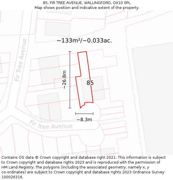 85, FIR TREE AVENUE, WALLINGFORD, OX10 0PL: Plot and title map