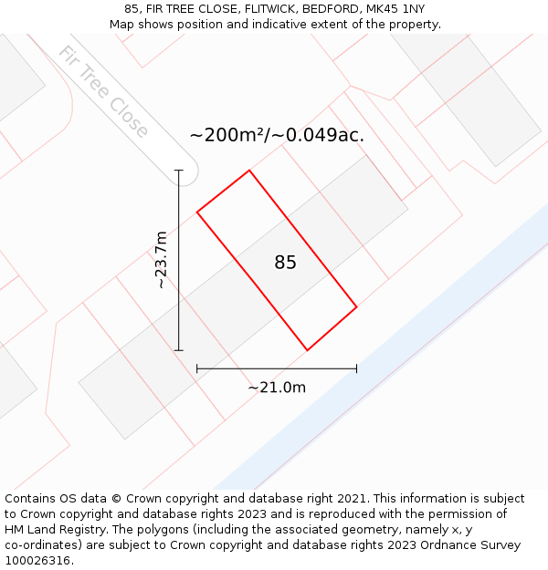 85, FIR TREE CLOSE, FLITWICK, BEDFORD, MK45 1NY: Plot and title map
