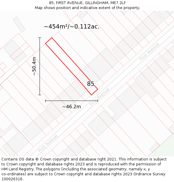 85, FIRST AVENUE, GILLINGHAM, ME7 2LF: Plot and title map