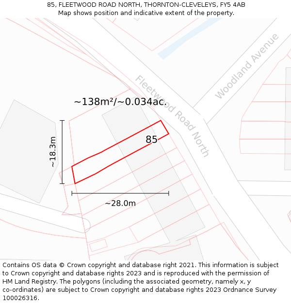85, FLEETWOOD ROAD NORTH, THORNTON-CLEVELEYS, FY5 4AB: Plot and title map