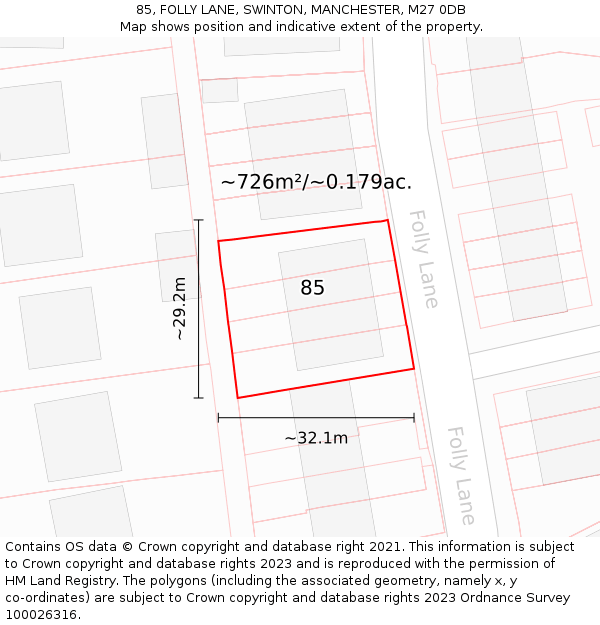 85, FOLLY LANE, SWINTON, MANCHESTER, M27 0DB: Plot and title map