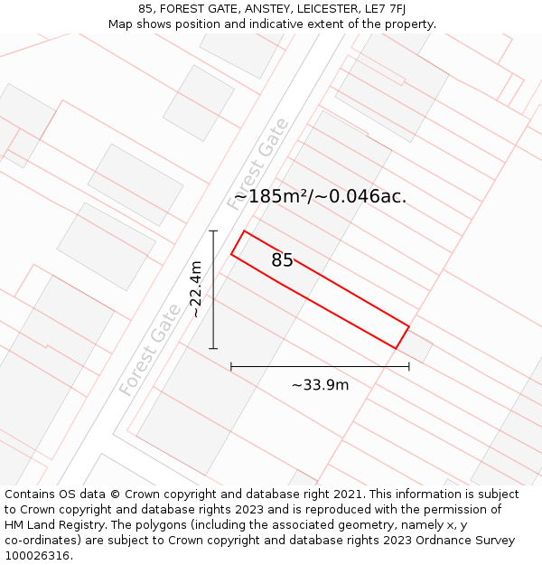 85, FOREST GATE, ANSTEY, LEICESTER, LE7 7FJ: Plot and title map