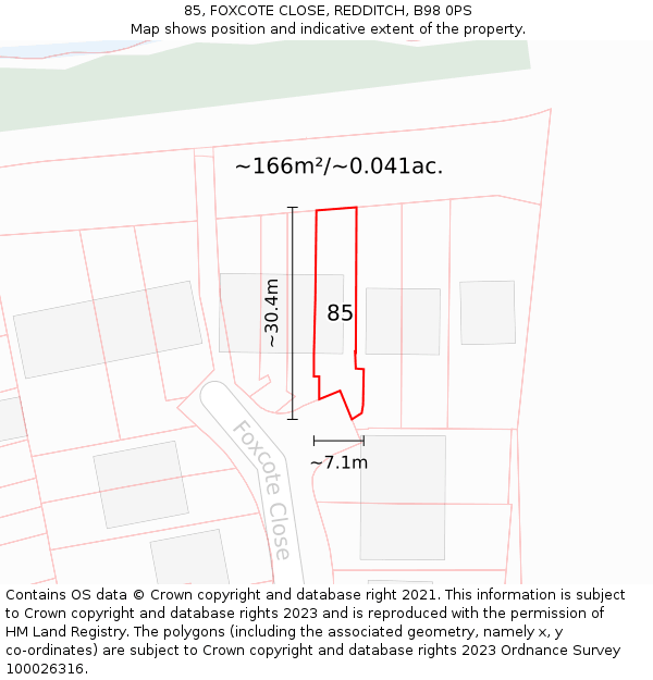 85, FOXCOTE CLOSE, REDDITCH, B98 0PS: Plot and title map