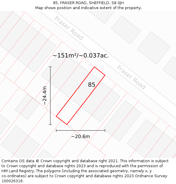 85, FRASER ROAD, SHEFFIELD, S8 0JH: Plot and title map