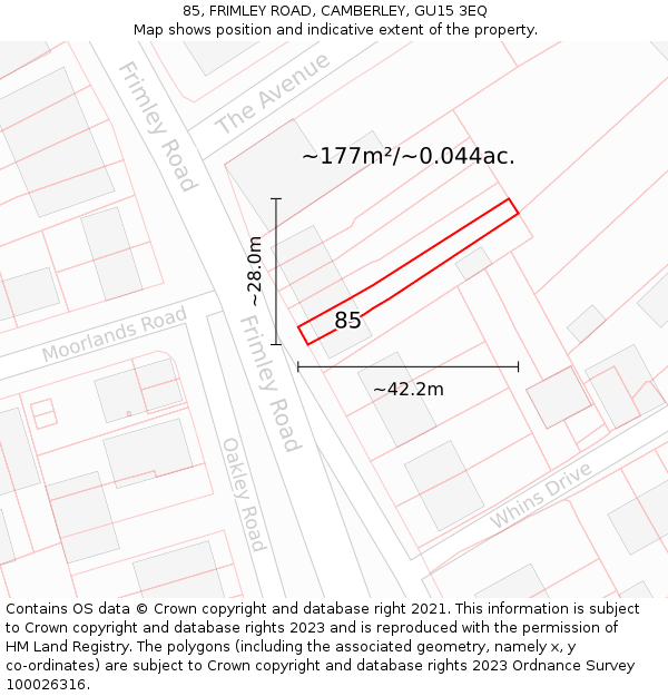 85, FRIMLEY ROAD, CAMBERLEY, GU15 3EQ: Plot and title map
