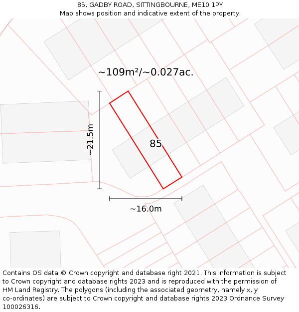 85, GADBY ROAD, SITTINGBOURNE, ME10 1PY: Plot and title map
