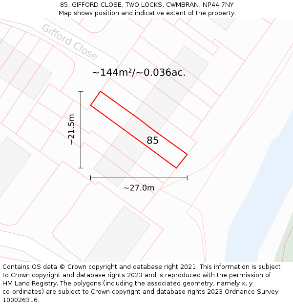 85, GIFFORD CLOSE, TWO LOCKS, CWMBRAN, NP44 7NY: Plot and title map