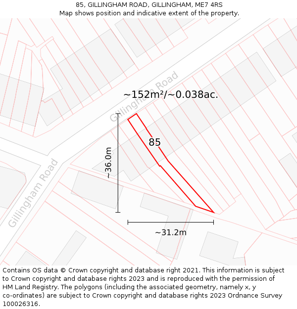 85, GILLINGHAM ROAD, GILLINGHAM, ME7 4RS: Plot and title map