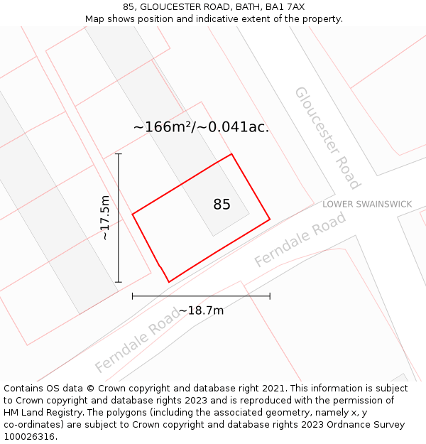 85, GLOUCESTER ROAD, BATH, BA1 7AX: Plot and title map