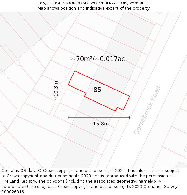 85, GORSEBROOK ROAD, WOLVERHAMPTON, WV6 0PD: Plot and title map