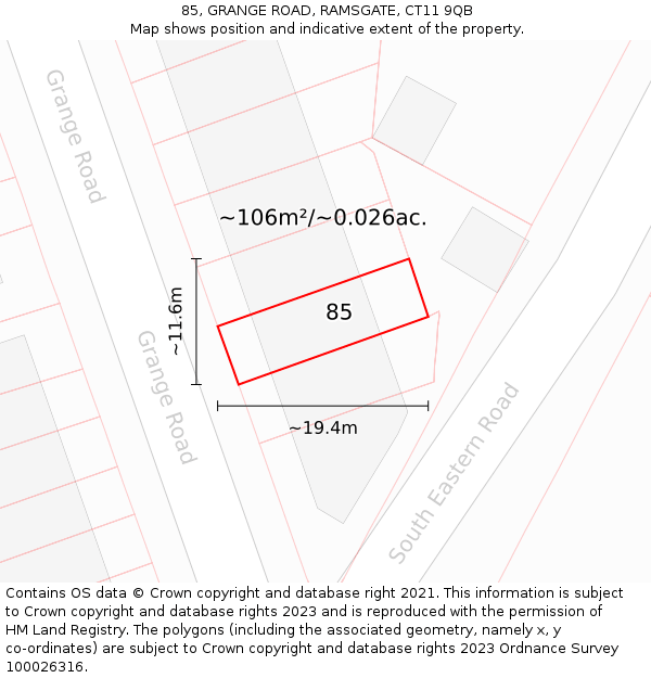 85, GRANGE ROAD, RAMSGATE, CT11 9QB: Plot and title map