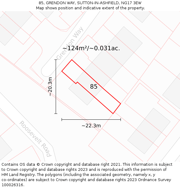 85, GRENDON WAY, SUTTON-IN-ASHFIELD, NG17 3EW: Plot and title map