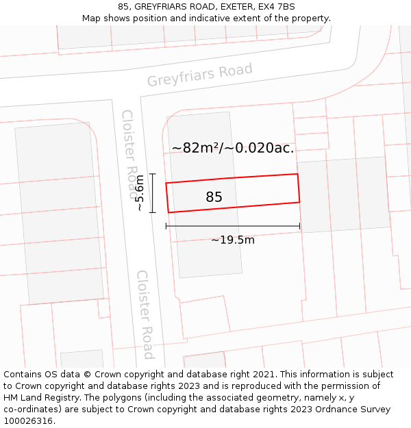 85, GREYFRIARS ROAD, EXETER, EX4 7BS: Plot and title map