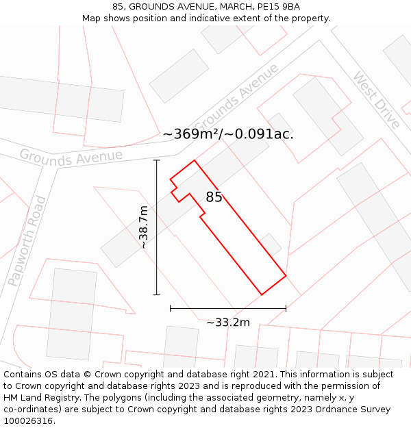 85, GROUNDS AVENUE, MARCH, PE15 9BA: Plot and title map