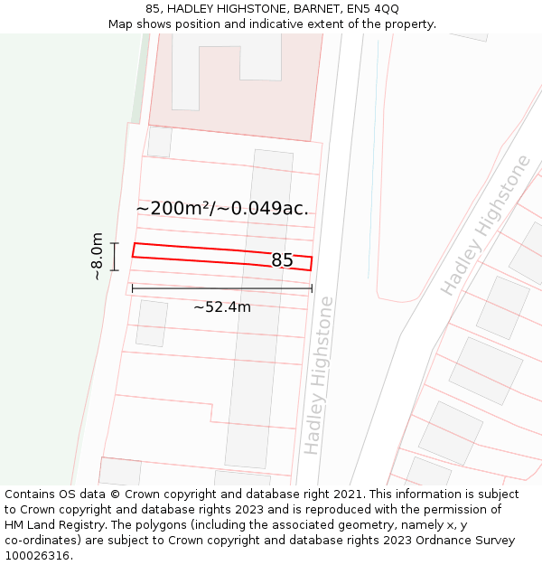 85, HADLEY HIGHSTONE, BARNET, EN5 4QQ: Plot and title map
