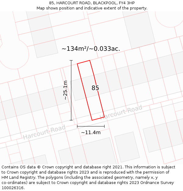 85, HARCOURT ROAD, BLACKPOOL, FY4 3HP: Plot and title map