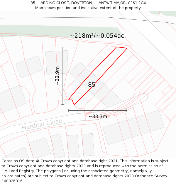 85, HARDING CLOSE, BOVERTON, LLANTWIT MAJOR, CF61 1GX: Plot and title map
