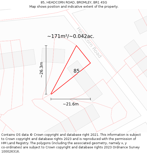 85, HEADCORN ROAD, BROMLEY, BR1 4SG: Plot and title map