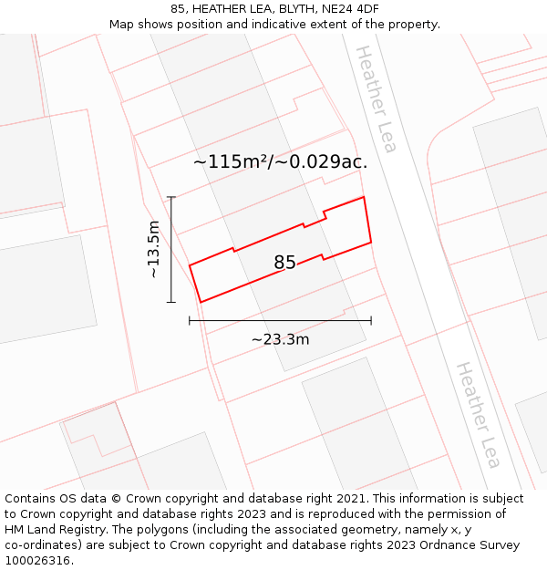 85, HEATHER LEA, BLYTH, NE24 4DF: Plot and title map